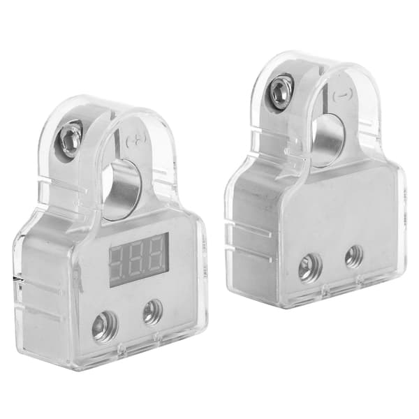 2 stk. bilbatteriterminalkoblinger med voltmeter sanntidsovervåking 0/4/8 AWG-måler klart deksel