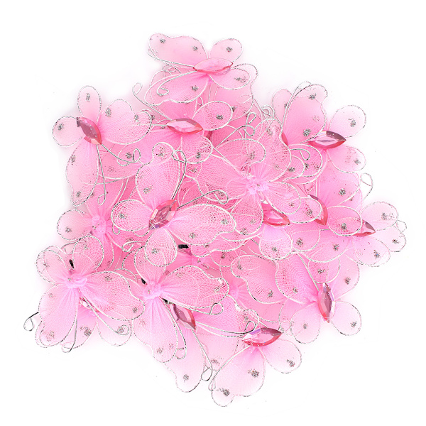 30 st trådmesh glitterfjärilar med konstgjorda ädelstenar DIY handgjorda hantverk för ogräsfest heminredningRosa
