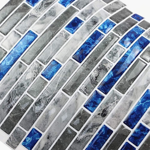 Blå Självhäftande Kakelplattor, Självhäftande Vinyl Köksstänkskydd, Väggdekor Kakeldekal för Badrum, Mosaikeffekt