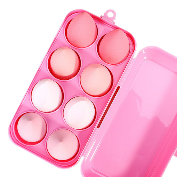 8PCS Beauty Egg Set Soft Elastic Hydrophilic Polyurethane Cosmetic Makeup Puff with Storage Box Pink