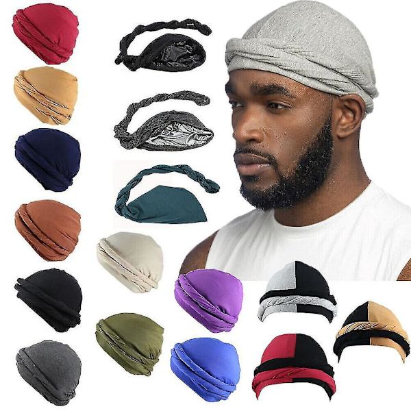 2023 Ny Satin Durag Turban för Män - Elastisk Våghatt i 9 Eleganta Grå Färger