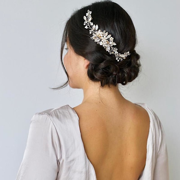 Krystallperle Bryllupshodeband - Elegante Bryllupshårtilbehør for Kvinner (Gull/Roségull)