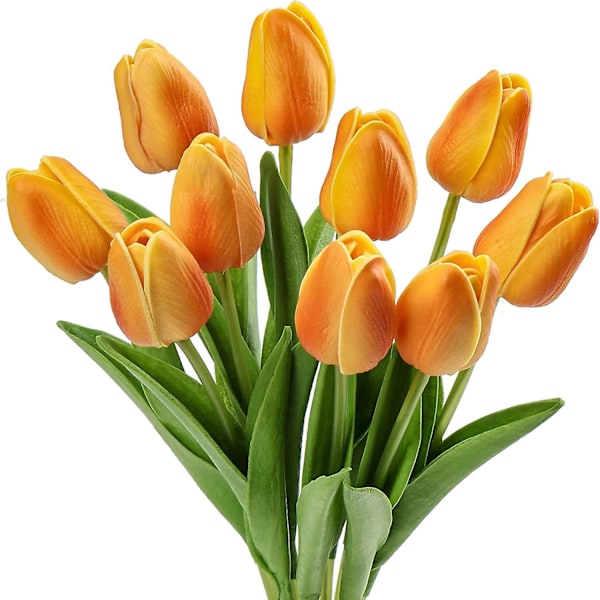 10 kpl Keinotekoiset Tulppaanit Kukat Sisustus Tekokukat Todella Aidot Muovikukat Tulppaanit PU Lateksi Aito Kosketus Tekokukat Tulppaanit Oranssi Häihin Huoneeseen D