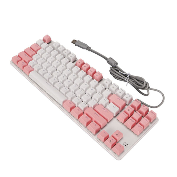 Mekanisk speltangentbord 87 tangenter Blå brytare RGB-bakgrundsbelysning USB-kabelanslutet mekaniskt tangentbord för PC bärbar dator stationär dator vit rosa