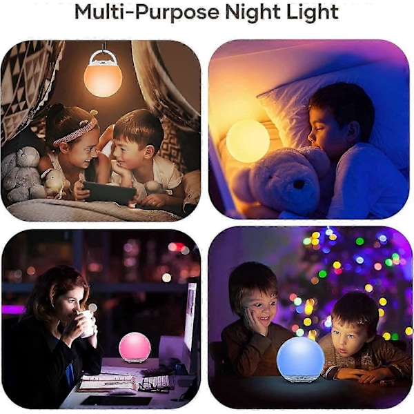Børne Natlampe, USB Genopladelig Sengelampe, Baby Natlampe med Gradient Dæmpbar Varmt Lys og 7 Farvelys_SZXM