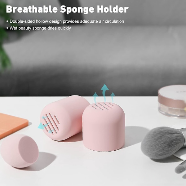 Sminke svamp holder med deksel - Beauty svamp bæreveske og støvtett brett (Blender ikke inkludert) Rosa svamp Rosa holder