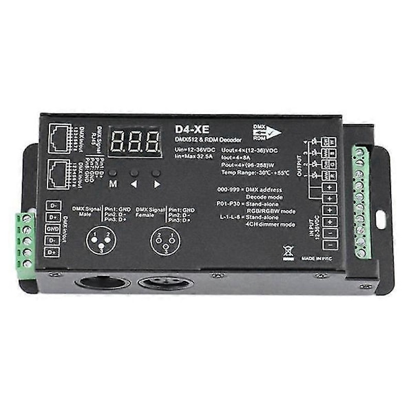 4CH D4-XE DMX Decoder Controller PWM Flimmerfri Dimning 12V-36V Digital Display 2000Hz 500HZ kompatibel med RGB LED-lampor