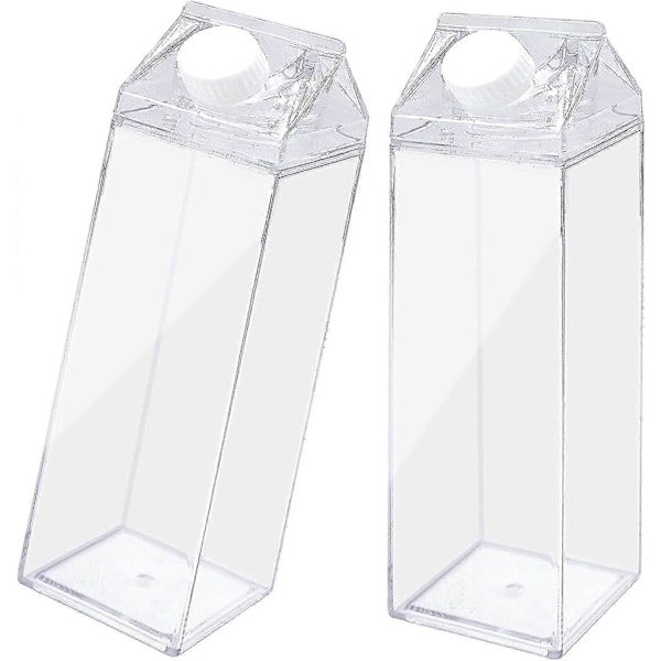 2 Pakning Klar Melkekartong Vannflaske Gjenbrukbar Firkantet Melkeflaske for Melkedrikk Juice (500ml)_SZXM