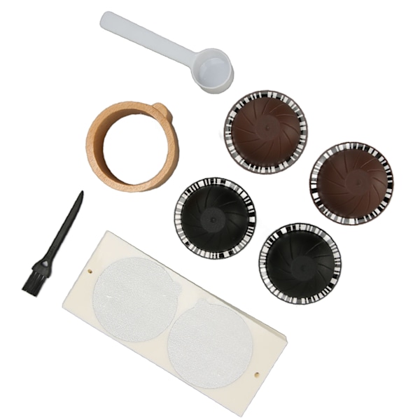 Kaffekapselpåfyllningskit med 4 st kapselkoppar 100 st aluminiumfilm borste sked kapselhållare aluminiumfolie kaffesigill kit för kaffebryggning