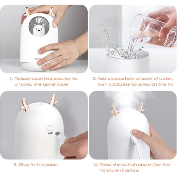 300ml Mini Luftfuktare, Tyst Luftfuktare med LED-lampor, USB Skrivbordsluftfuktare Vattenlös Automatisk Avstängning för Hem/Sovrum/Kontor