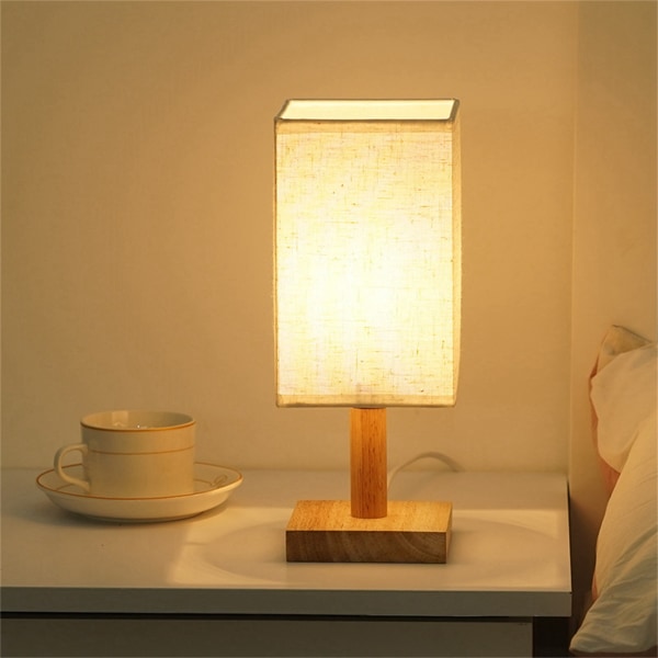 Sengebordslampe Øjenbeskyttelse USB-drevet stoflampeskærm Moderne Minimalistisk Natbord Lys til soveværelse Study Fast Lysstyrke Beige Hvid