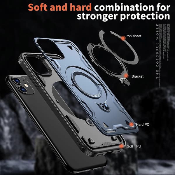 Deksler til iPhone 11/ XR Kompatibel med MagSafe Militær Beskyttelse PC+TPU Stativ Telefondeksel Blue