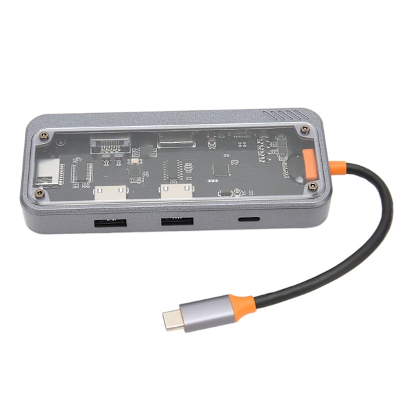 Typ C Hub PD Laddning USB 3.0 2.0 RJ45 Nätverk Transparent Skal Multiport Dockningsstation för Laptop TV 8 i 1 100M Nätverksport