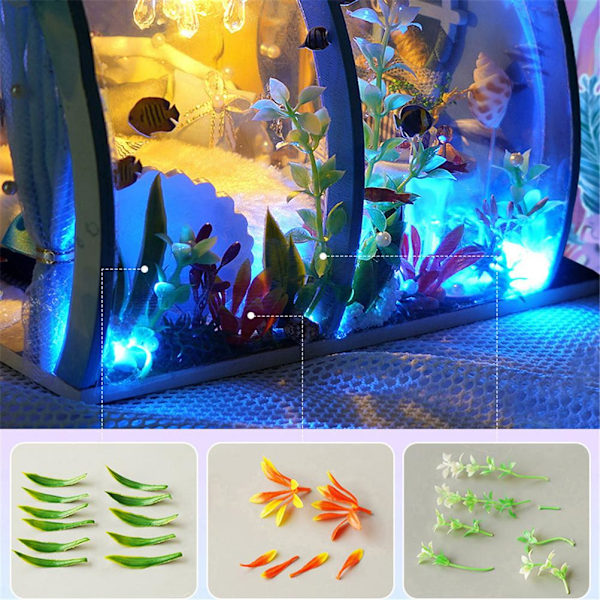 LED DIY Mini Ocean Tunnel Dockhus Kit Miniatyr med Möbler Trä Dockhus Present till Barn Vänner