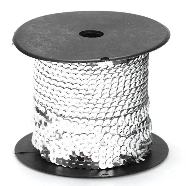 100 yards paljettsträng 6 mm dekorativt tillbehör för tygsko Plast harts paljettlinje Silver 100 yard/rulle