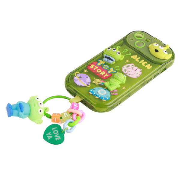 Phone case Silikon Mjukt Spegelställ Klart tecknat print Phone case med snöre för IOS Grön för IOS 13
