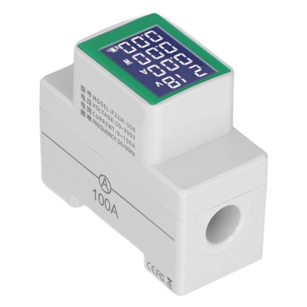 DIN-skinnemåler Digital Voltmeter Amperemeter Strøm Energi Monitor Multimeter Tester AC50‑300V 100A