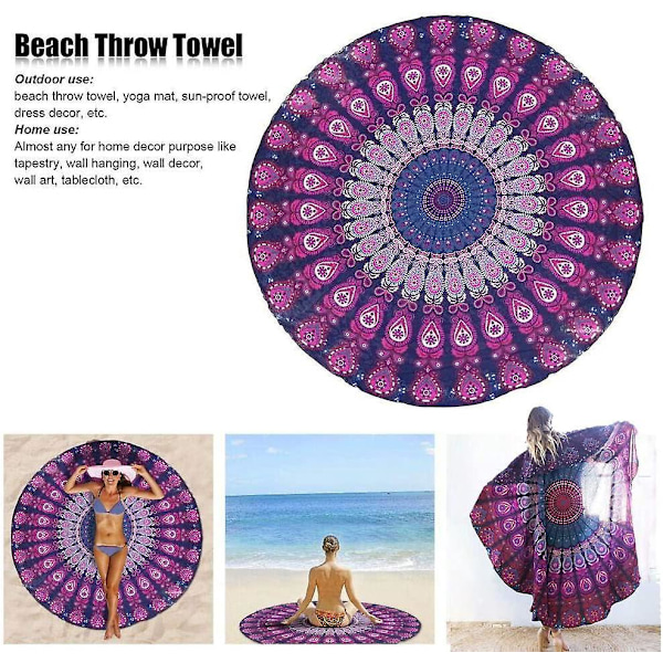 Rund Mandala Tapestry Boheme Væghængning, Strandtæppe Picnic Tæppe Håndklæde - 5 Fod Bred