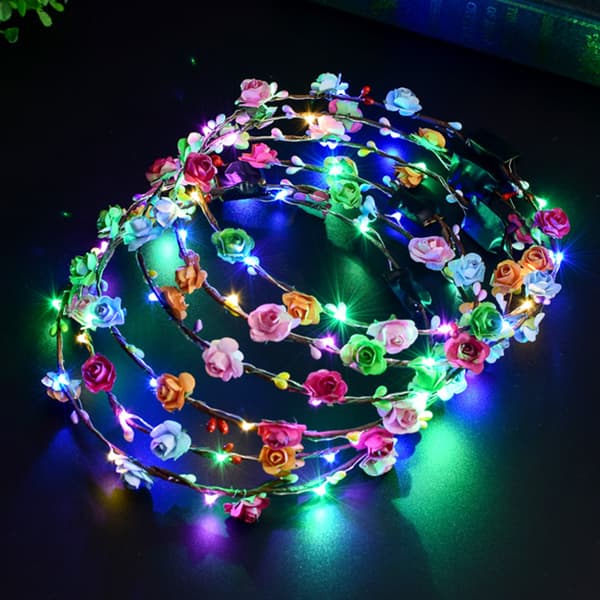LED Blommig Hårband Krans Lysande Krans Bröllopsfest Pannband