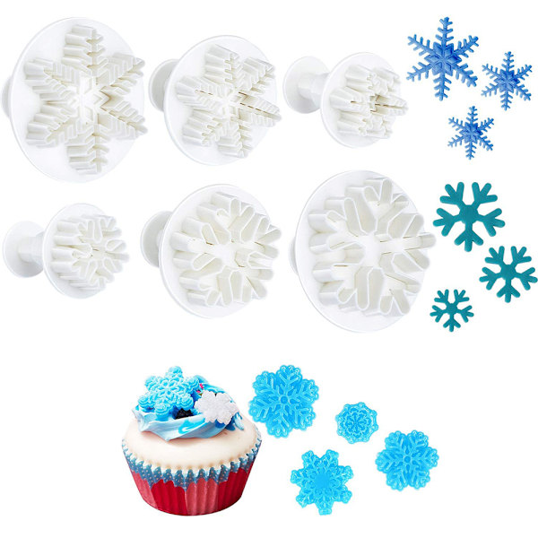 6 stk/sett matkvalitet plast snøfnugg fondant kake plunger kuttere former DIY preging verktøy for baking