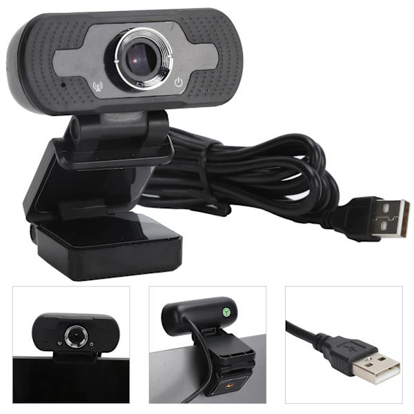 1080P Webkamera Fuld HD USB Webcam med Støjreducerende Mikrofon Multifunktionsbase
