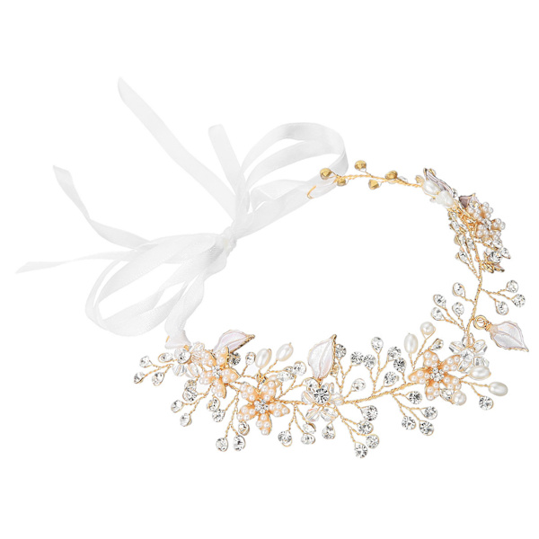 Bryllupshodebånd Rhinestone Faux Pearl Blomsterbladformet anheng Brudehodeplagg Hårtilbehør