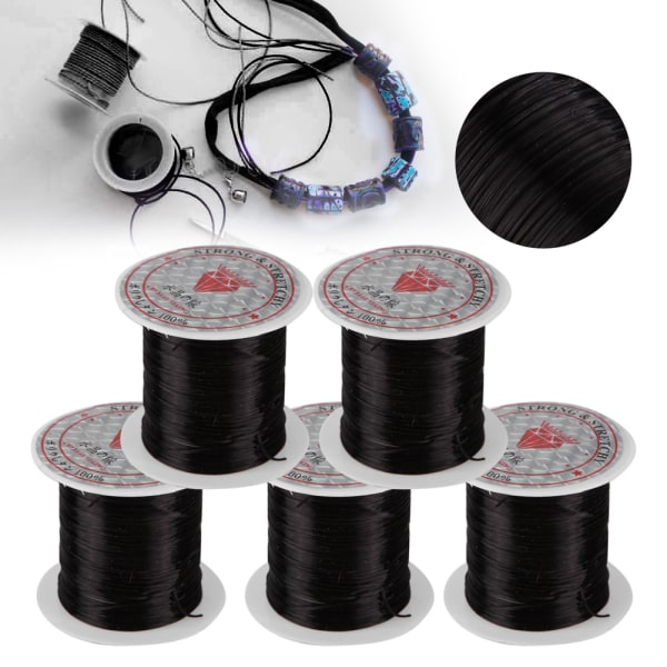 5 ruller Crystal Line Perler String Wire Smykker Materiale Elastisk tråd til smykker DIY (sort)