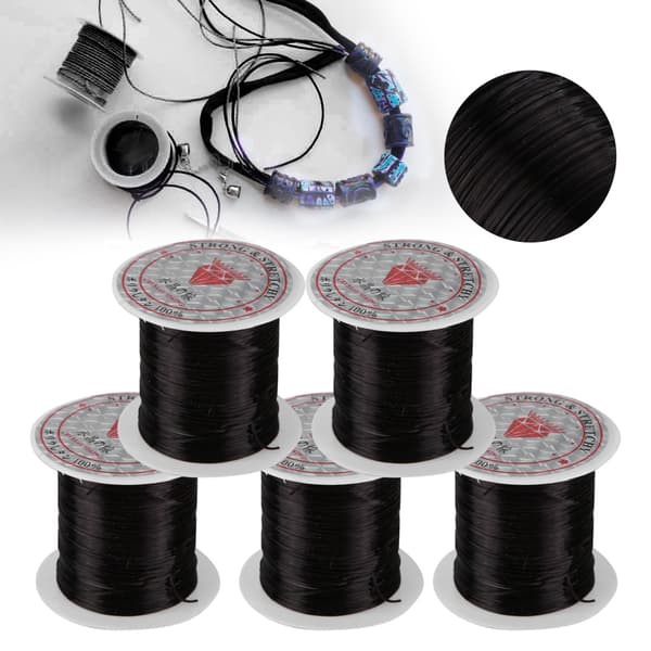 5 ruller krystalltråd perlesnor smykke materiale elastisk tråd for smykker DIY (svart)