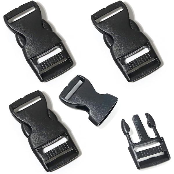 4 stycken plastspännen 25mm, med klämspänne, dubbelsidigt spänne, lämplig för bagage, remmar, ryggsäckar, svart, 3,1×6,5cm