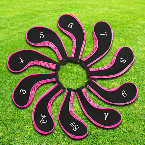 10 st neopren golfklubba järnhuvudskydd Set case golftillbehör (rosa)
