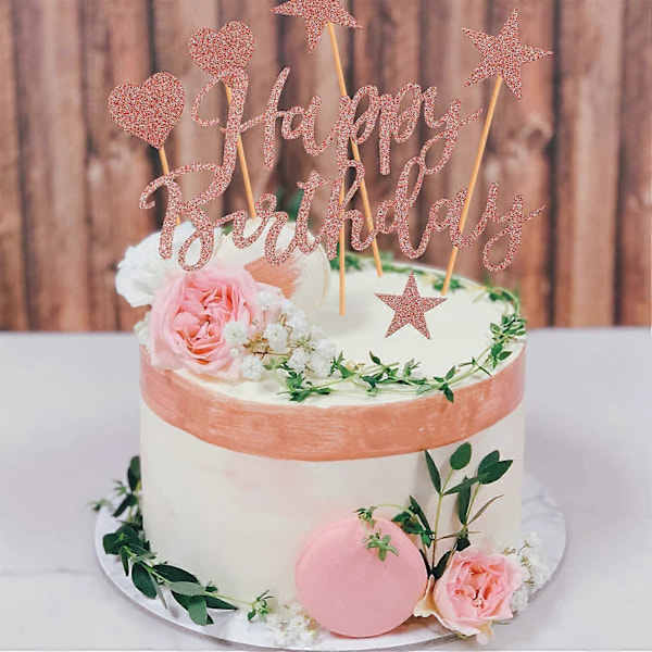 Gratulerer med dagen kake topper, 22 pakke rosegull bursdag kake toppers, jente bursdag kake topper, hjerte, stjerner Gratulerer med dagen kake topper - Passer for