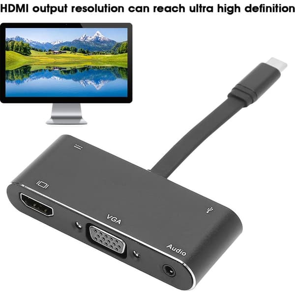 USB-C til HDMI/VGA-adapter med lyd og opladning - Sort 5-i-1
