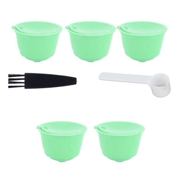 Kaffekapselset i rostfritt stål för DOLCE GUSTO-kaffemaskin (grön, 5 kapslar, 1 sked, 1 borste)