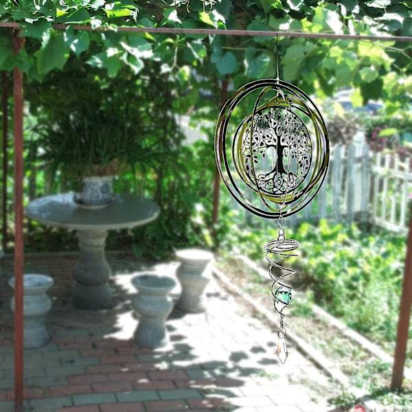 3D Metal Life Tree of Life Wind Chime med spiralskue - hengende skulptur i rustfritt stål for plen og hage