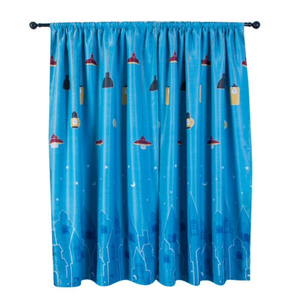 Stue og soverom polyester trykkmønster vindusskygge gardin dekorasjon blå