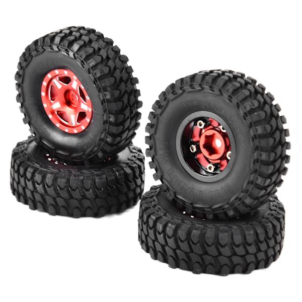 4 st 1/24 RC-bildäck i gummi, RC-fordonshjul, Crawler-bildäck för Axial SCX24 90081 AXI00001 AXI00002, röda
