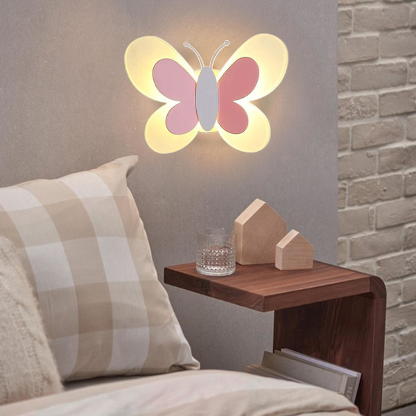 LED Væglampe med Sommerfugl Varmt Lys Loft Cafe Sommerfugl Pink Hvid