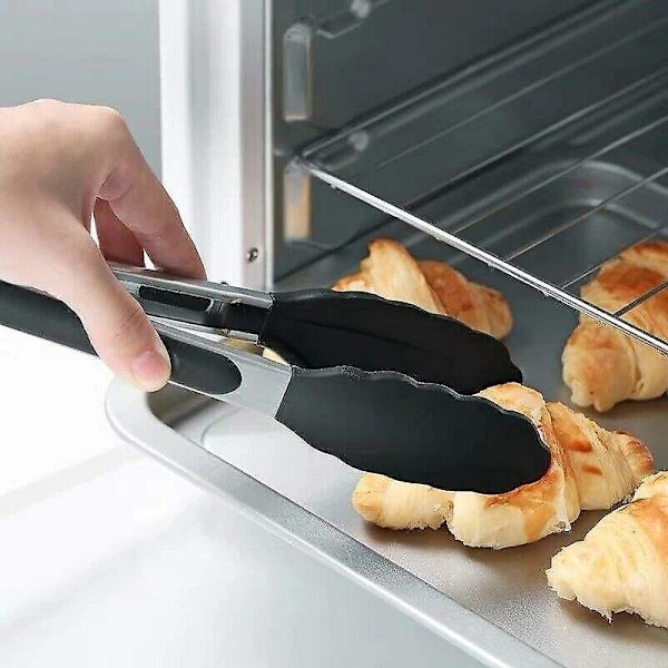 Silikon Griptänger Köksredskap för Grillning Bröd Biff Matservering Svart