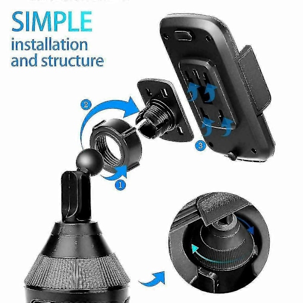 360° Justerbart Telefonfeste Bil Koppholder Stativ Vugge Telefonbrakett Med Smart Utløserknapp Zekai