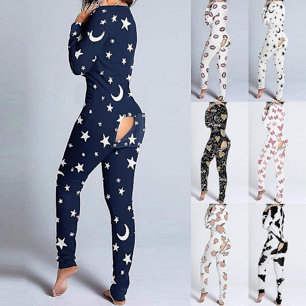 Sexy dame jumpsuit med åpen rumpeklaff, pyjamas nattøy L leppene