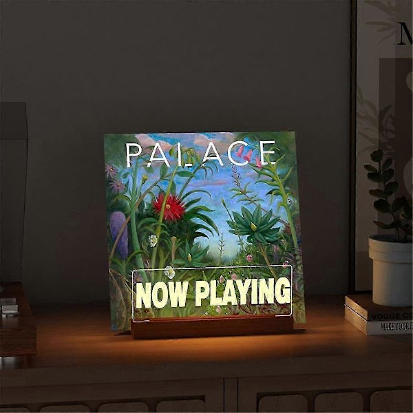 Lysande \"Now Playing\" Vinylskivställ Väggfäste, \"Now Playing\" Skivspelare Ställ, Trä Akryl