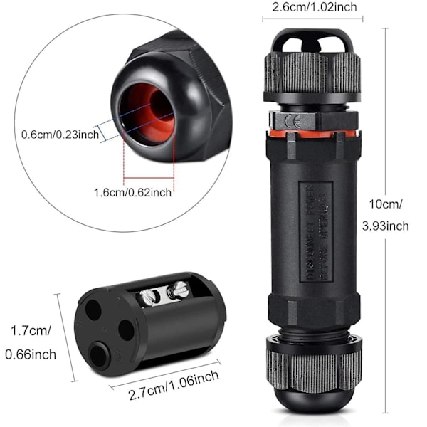 IP68 vedenpitävä kytkentärasia, 5 kpl ulkosähköliittimet kaapeleille 1mm-13mm