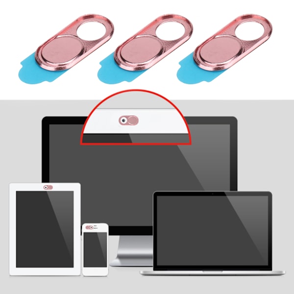 3 stk metall linsedeksel kamera personvern beskyttelses klistremerke webkamera deksel for smarttelefoner nettbrett (rosa)
