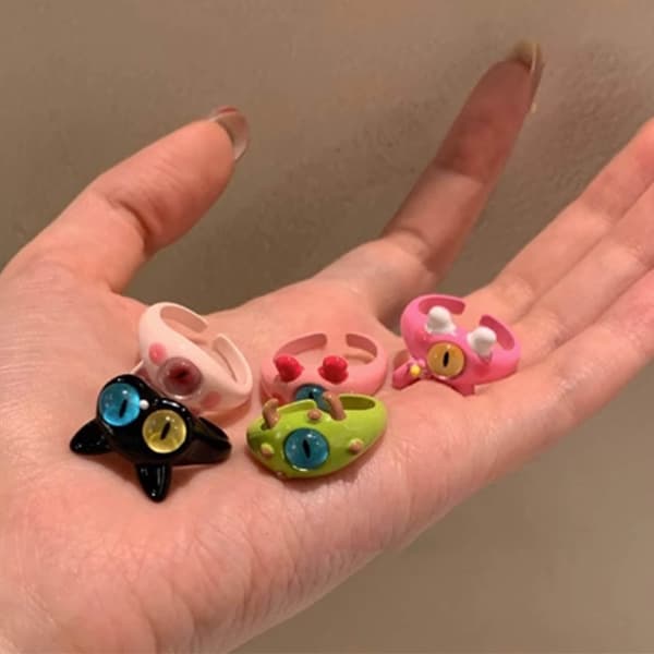 Tecknad ring söt bedårande mönster fingerring legering fingerdekoration för pojkar flickor typ E