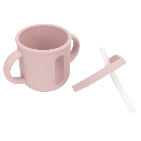 Silikon Tutetkopp Dobbel Håndtak Lett Lærekopp for Småbarn med Tettsittende Lekkasjesikker Lokk for Hjem Reiser Rosa