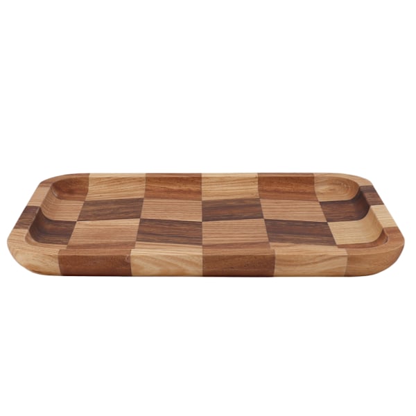 Te-bakke Gitter Mønster Sort Valnød Hvid Vokset Træ Rektangulær Mad Serveringsplade til Sushi Brød Desserter Frugt Snacks 25x18cm / 9.8x7.1in