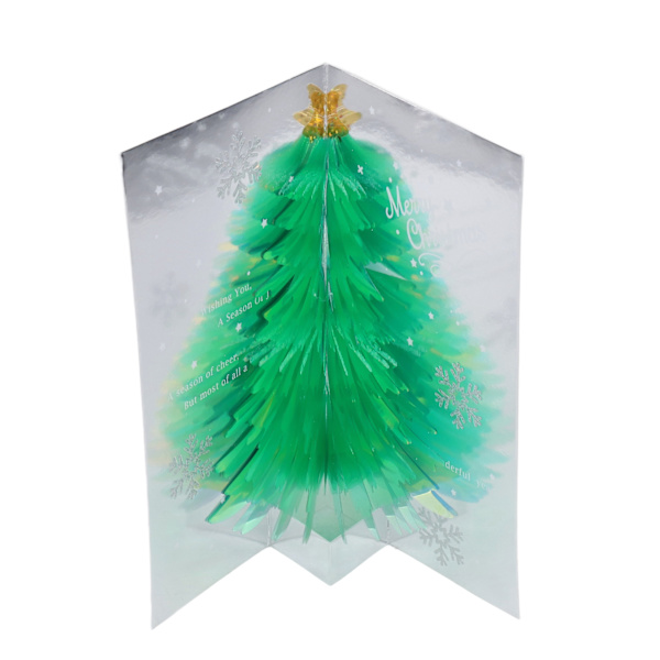 3D Julekort Glitter Tre Tema Preging Design Folie Stempling Prosess Dekorativt Papir Popup Feriekort Grønn