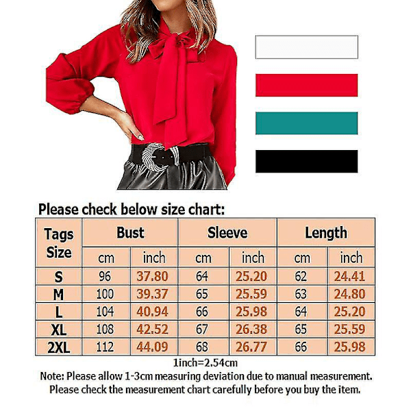 Kvinners Business Casual Bluse med Lang Erme, Solid Farge, Sløyfekrave