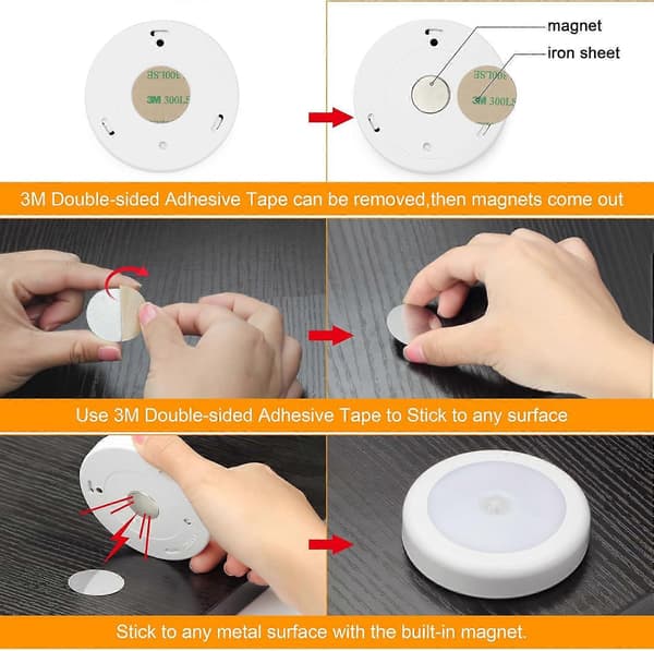 4-pack Motion Sensor LED Night Light, Cordless Battery Operated Self-Adhesive Magnetic Closet Lights, Safe Lights for Stairs, Cabinets, Cool White