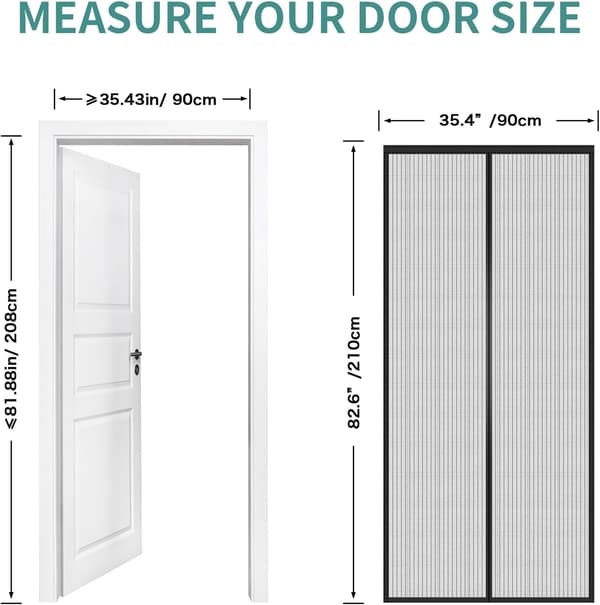 Magnetic Door Screen 90 x 210 cm, Heavy Duty Fly Screen with Strong Magnets, Durable Mesh Curtains Keep Insects Out